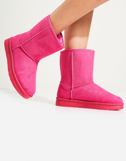 Εικόνα της Suede μποτάκια flat με γουνάκι εσωτερικά Φούξια