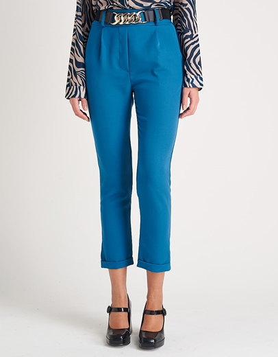 Εικόνα της Υφασμάτινο παντελόνι με ρεβέρ Πετρόλ