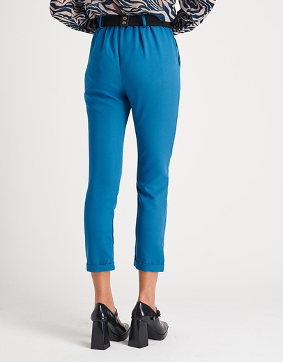 Εικόνα της Υφασμάτινο παντελόνι με ρεβέρ Πετρόλ