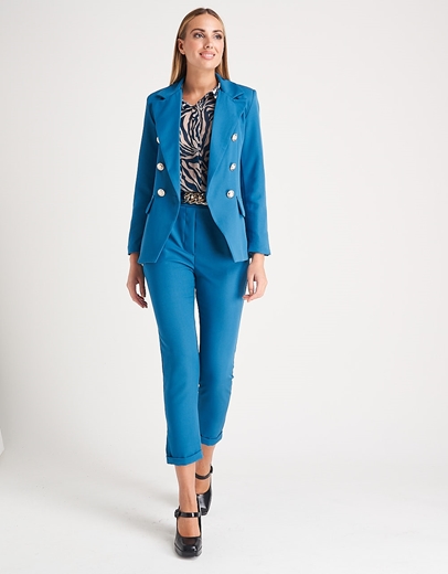 Εικόνα της Υφασμάτινο παντελόνι με ρεβέρ Πετρόλ