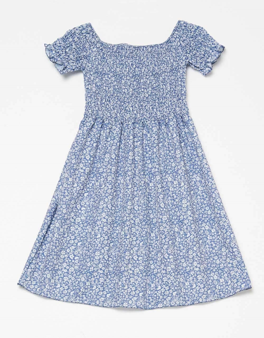 Εικόνα από Floral μίνι φόρεμα με σφηκοφωλιά Μπλε