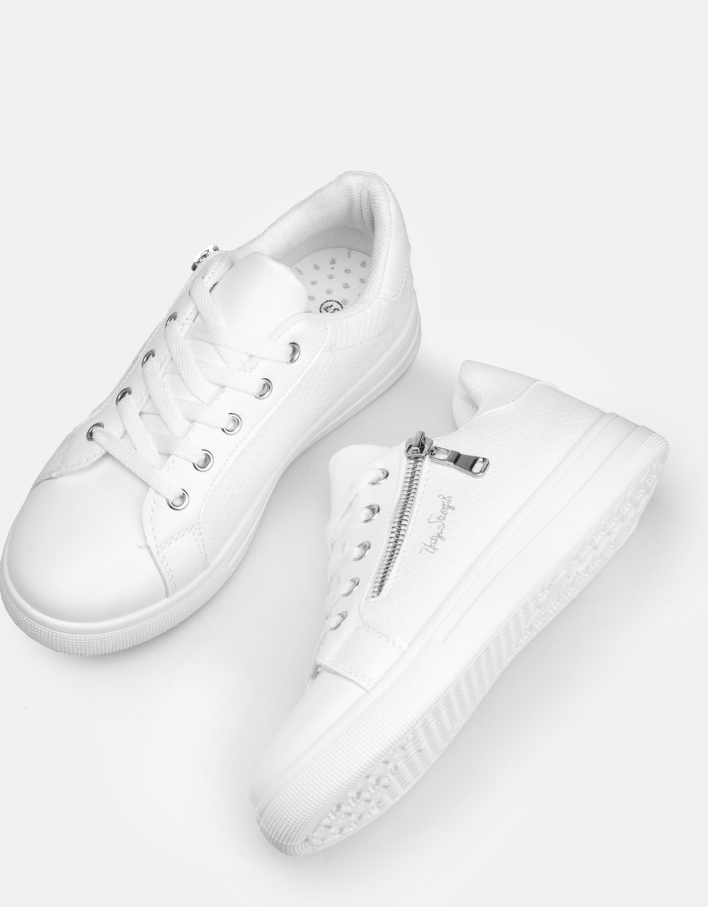 Εικόνα από Sneakers με διακοσμητικό φερμουάρ Λευκό/Ασημί
