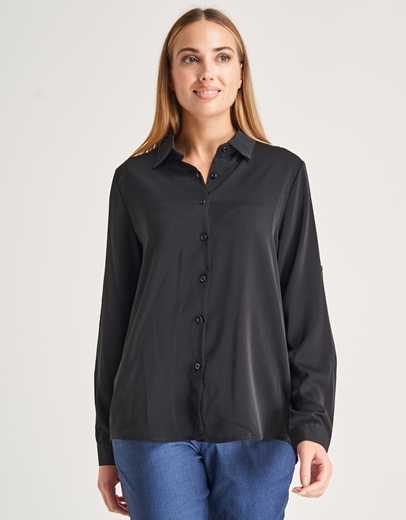 Εικόνα της Basic μονόχρωμο πουκάμισο Μαύρο