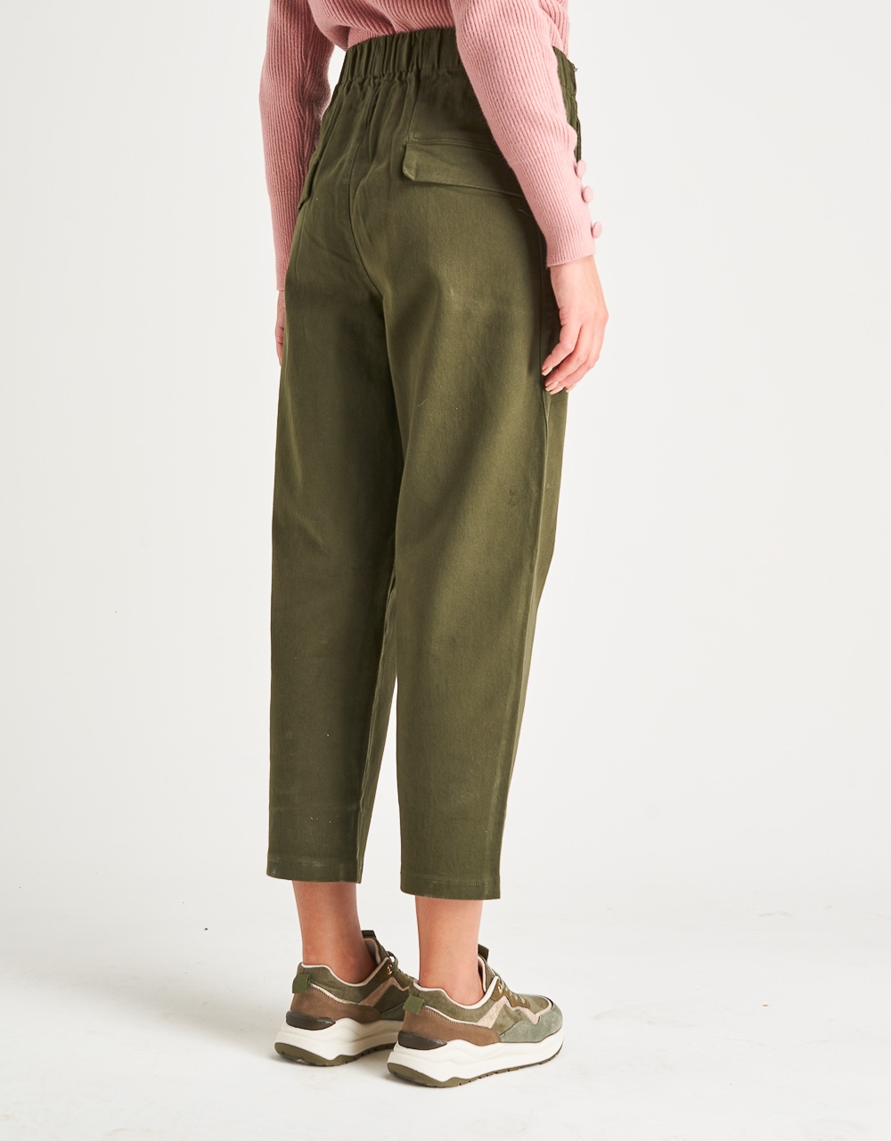 Εικόνα από Γυναικείο παντελόνι με λάστιχο στη μέση Χακί