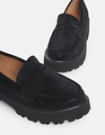 Εικόνα από Suede loafers με strass και διπλή ελαστική σόλα Μαύρο