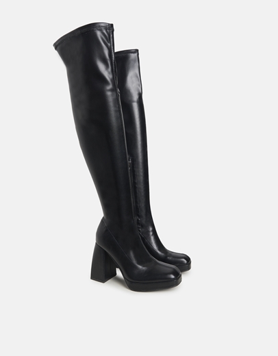 Εικόνα της Οver the knee ψηλοτάκουνες μπότες μονόχρωμες Μαύρο