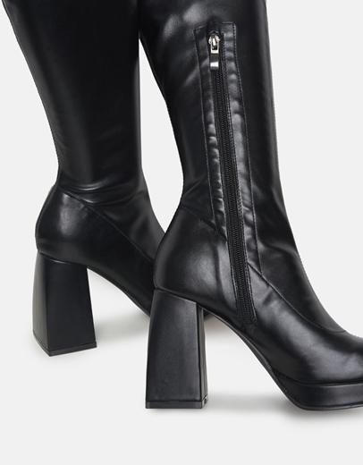 Εικόνα της Οver the knee ψηλοτάκουνες μπότες μονόχρωμες Μαύρο