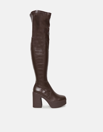 Εικόνα της Over the knee μπότες με τετράγωνο τακούνι Καφέ