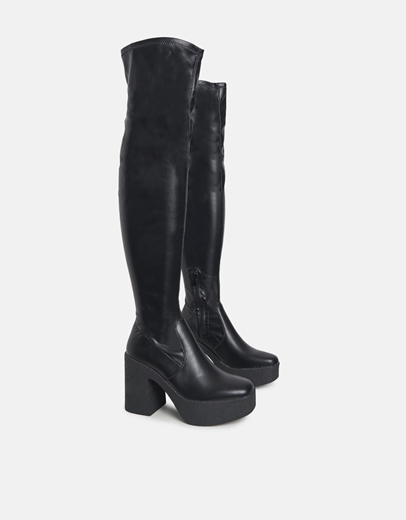 Εικόνα της Over the knee μπότες με τετράγωνο τακούνι Μαύρο
