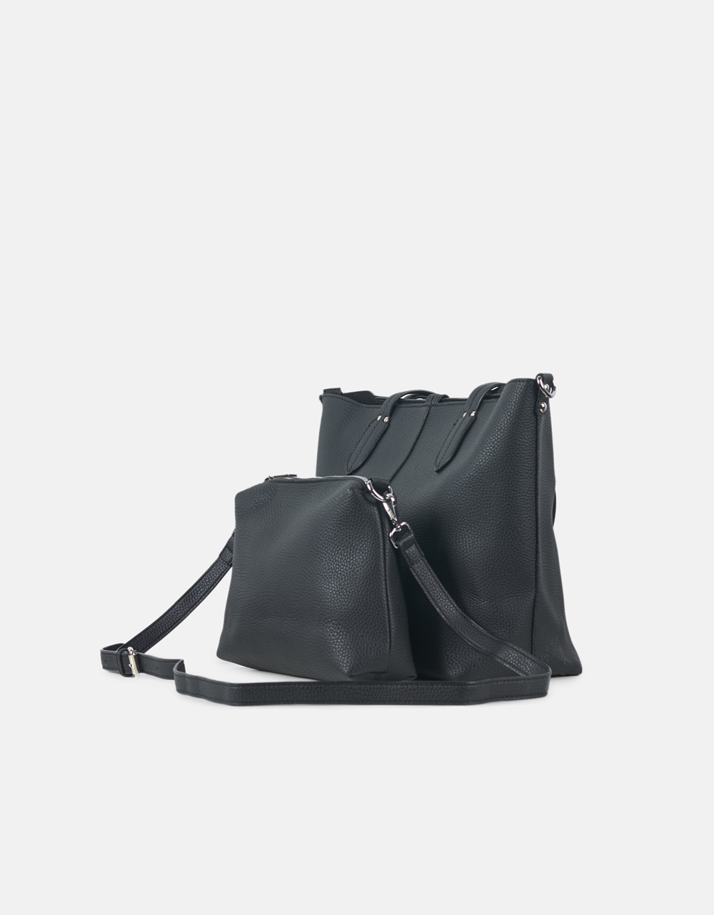 Εικόνα από Σετ μονόχρωμη τσάντα χειρός με τσαντάκι Μαύρο