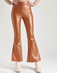 Εικόνα από Leather look παντελόνι καμπάνα Κάμελ