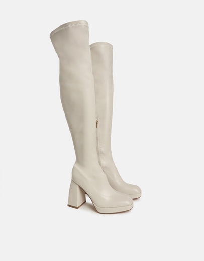 Εικόνα της Οver the knee ψηλοτάκουνες μπότες μονόχρωμες Μπεζ