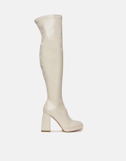 Εικόνα της Οver the knee ψηλοτάκουνες μπότες μονόχρωμες Μπεζ