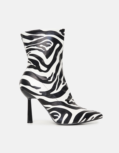 Εικόνα της Μποτάκια μυτερά με λεπτό τακούνι και φερμουάρ Ζέμπρα
