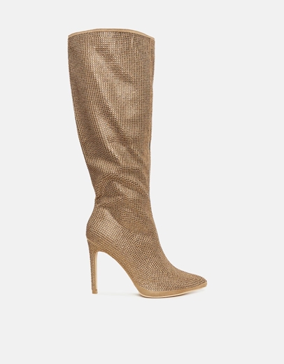 Εικόνα της Mυτερές μπότες με λεπτό τακούνι και strass Μπρονζέ