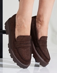 Εικόνα από Suede loafers με strass και διπλή ελαστική σόλα Καφέ