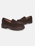 Εικόνα από Suede loafers με strass και διπλή ελαστική σόλα Καφέ