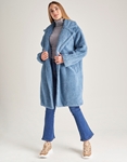 Εικόνα από Γυναικείo παλτό από οικολογική γούνα teddy με γιακά Σιέλ