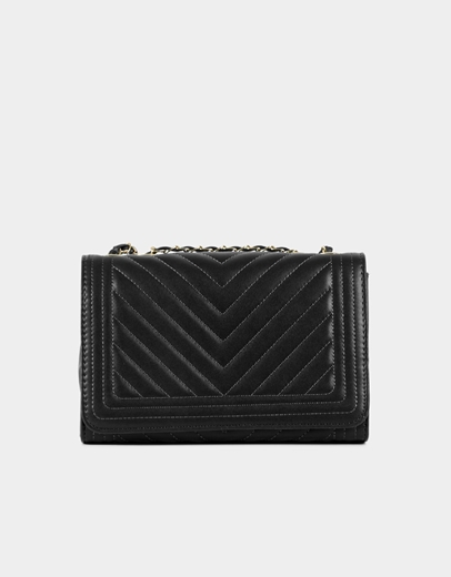 Εικόνα της Καπιτονέ μονόχρωμη τσάντα ώμου με αλυσίδα Μαύρο