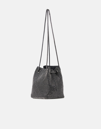 Εικόνα της Τσαντάκι ώμου με στρας Λευκό/Μαύρο