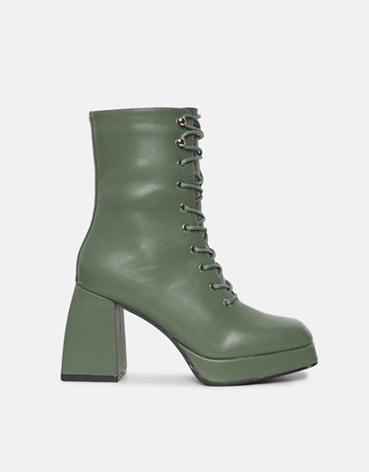 Εικόνα της Μποτάκια με τετράγωνο τακούνι και κορδόνια Πράσινο