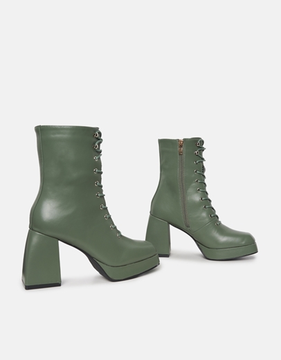 Εικόνα της Μποτάκια με τετράγωνο τακούνι και κορδόνια Πράσινο