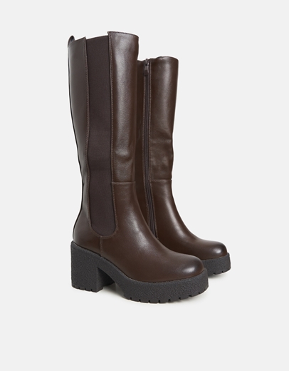 Εικόνα της Μπότες με τετράγωνο τακούνι και λάστιχο Καφέ