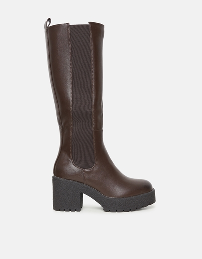 Εικόνα της Μπότες με τετράγωνο τακούνι και λάστιχο Καφέ