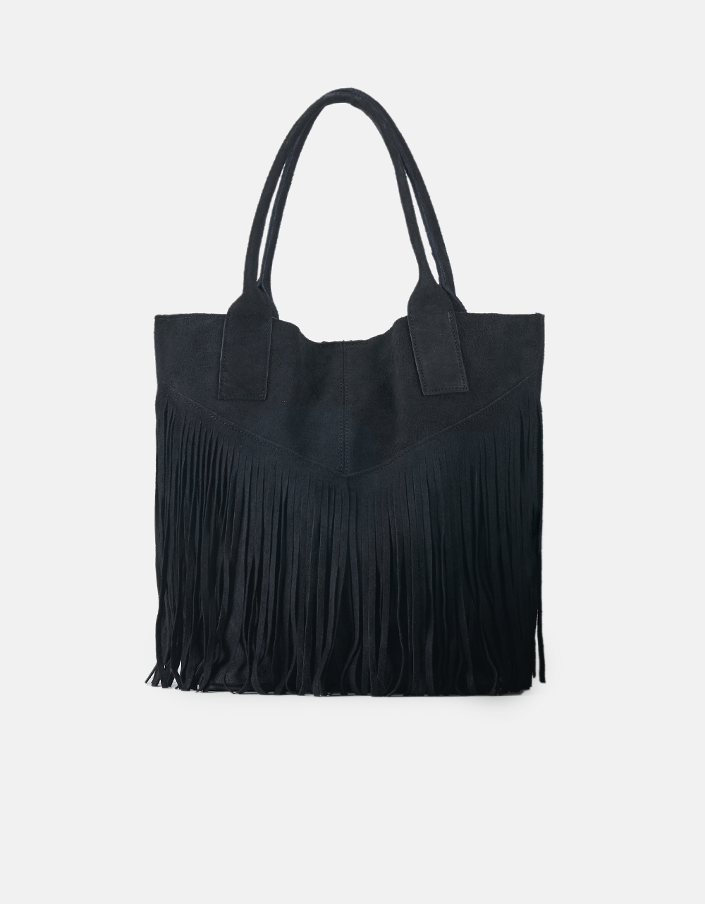 Εικόνα από Δερμάτινη τσάντα χειρός με κρόσια Μαύρο