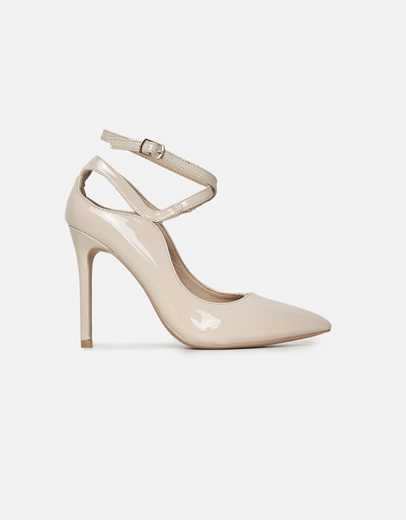 Εικόνα της Γόβες λουστρίνι με χιαστί μπαρέτα Nude