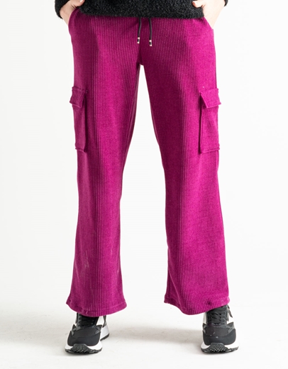 Εικόνα της Μονόχρωμο κοτλε παντελόνι cargo Ματζέντα