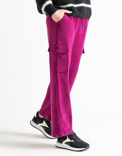 Εικόνα της Μονόχρωμο κοτλε παντελόνι cargo Ματζέντα