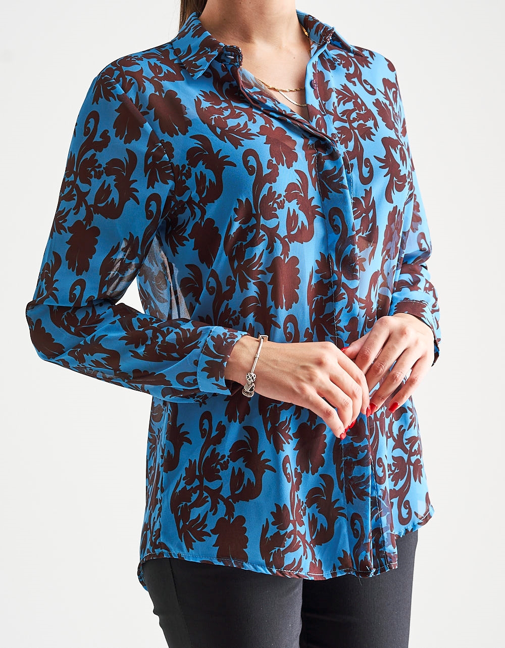 Εικόνα από Πουκάμισο με boho pattern και κρυφά κουμπιά Μπλε
