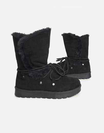 Εικόνα της Mποτάκια με γουνάκι και διακοσμητικά δεσίματα Μαύρο