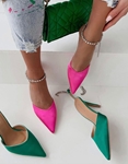 Εικόνα από Γυναικείες μυτερές open heel γόβες με στρας Φούξια