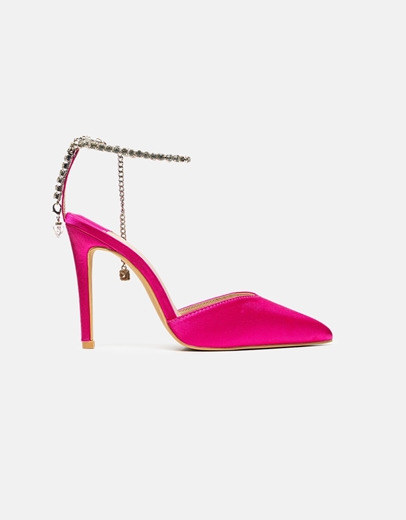 Εικόνα της Γυναικείες μυτερές open heel γόβες με στρας Φούξια