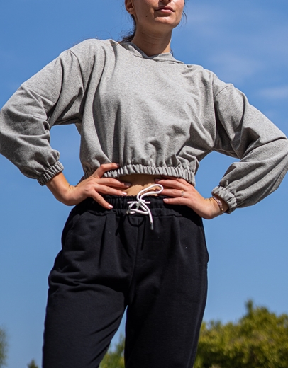 Εικόνα της Basic crop φούτερ με κουκούλα Γκρι