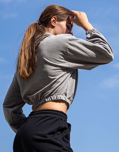 Εικόνα της Basic crop φούτερ με κουκούλα Γκρι