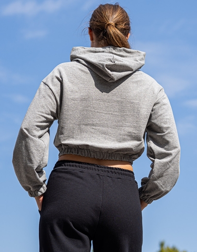 Εικόνα της Basic crop φούτερ με κουκούλα Γκρι