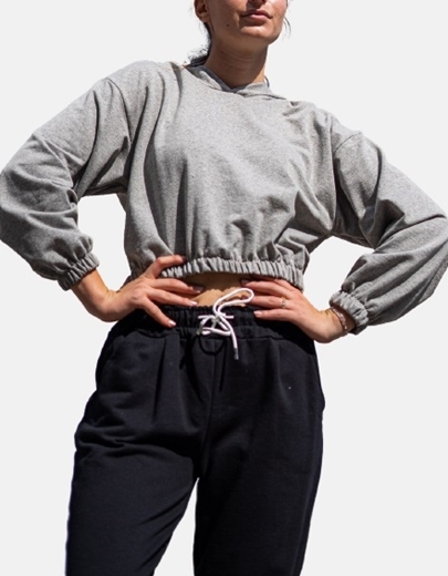 Εικόνα της Basic crop φούτερ με κουκούλα Γκρι