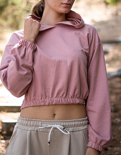 Εικόνα της Basic crop φούτερ με κουκούλα Ροζ