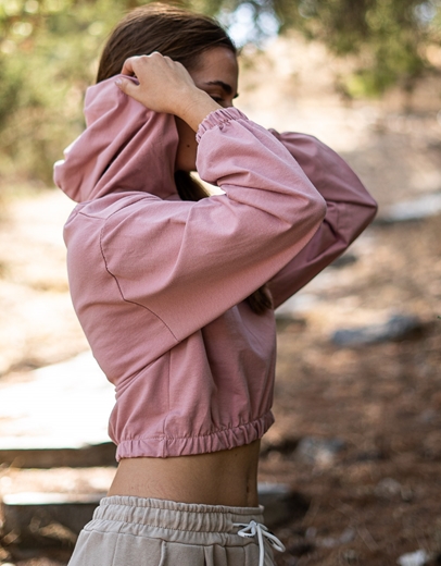 Εικόνα της Basic crop φούτερ με κουκούλα Ροζ