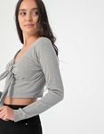 Εικόνα από Crop top με δέσιμο στο στήθος και μακριά μανίκια Γκρι