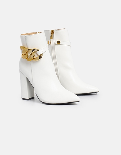 Εικόνα της Μποτάκια με τακούνι και διακοσμητικούς κρίκους Λευκό