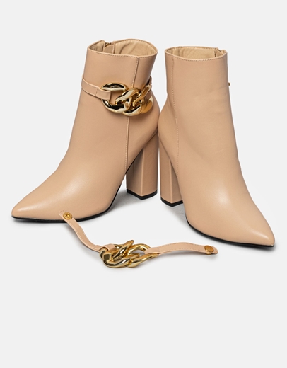 Εικόνα της Μποτάκια με τακούνι και διακοσμητικούς κρίκους Nude