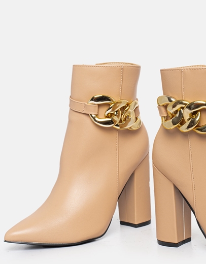 Εικόνα της Μποτάκια με τακούνι και διακοσμητικούς κρίκους Nude