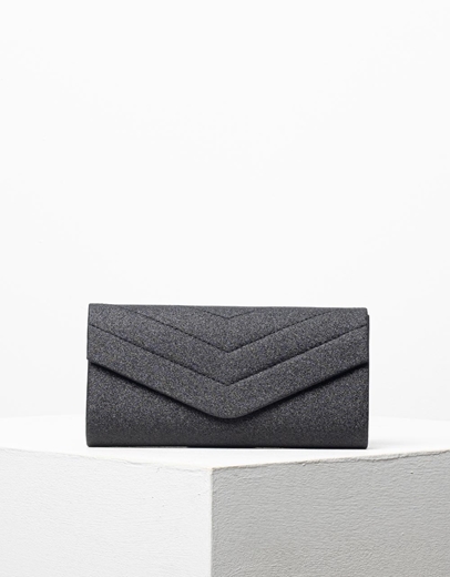 Εικόνα της Φάκελος από glitter υλικό με διακοσμητικές ραφές Μαύρο