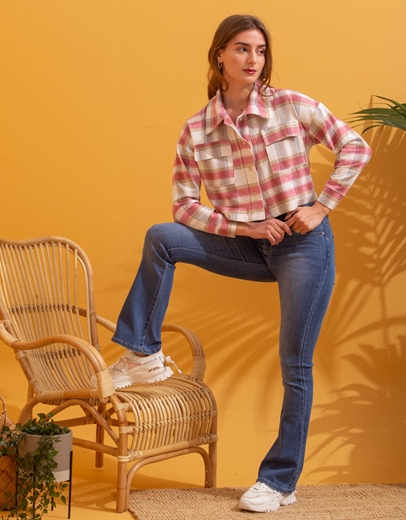 Εικόνα της Crop καρό πουκάμισο Μωβ