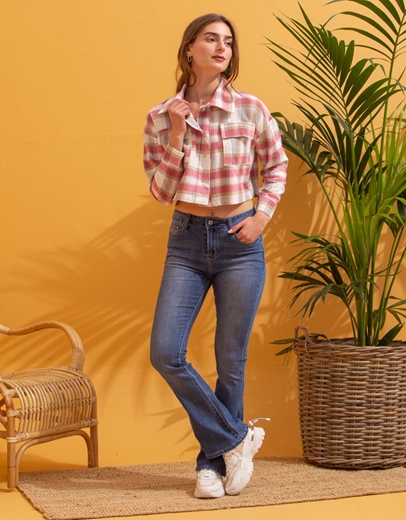 Εικόνα της Crop καρό πουκάμισο Μωβ