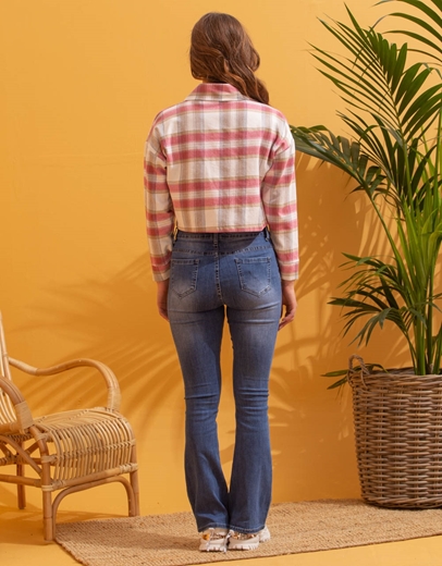 Εικόνα της Crop καρό πουκάμισο Μωβ